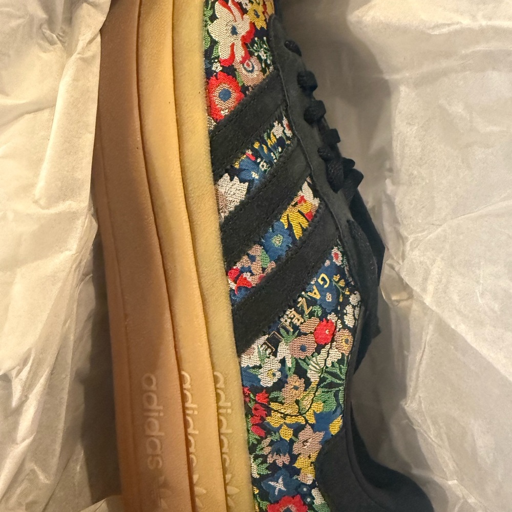 Adidas Gazelle Floral Embroidered Platform Sneakers - Black Multicolor - Picture 5 of 9